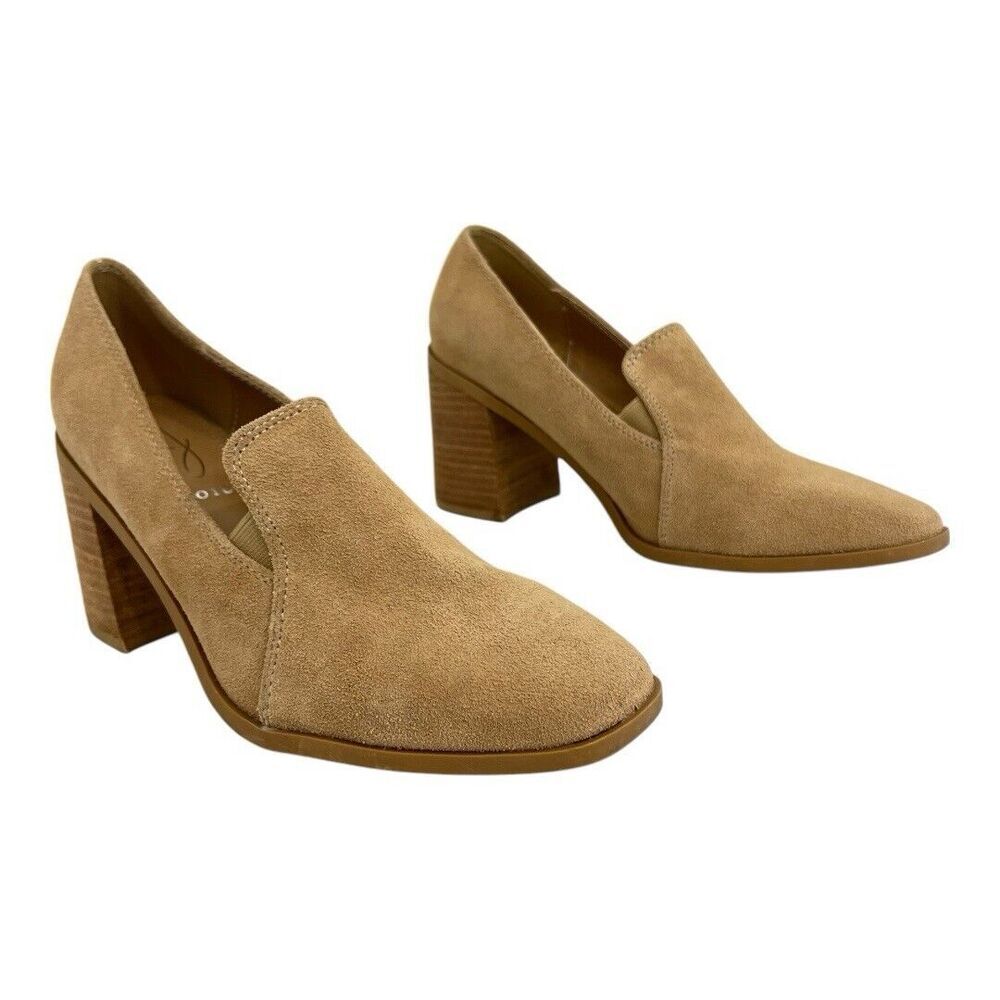 JOIE Wevenly Suede Block Heel Shoe Tan Size 8½ Slip On Chunky Square Toe Loafer